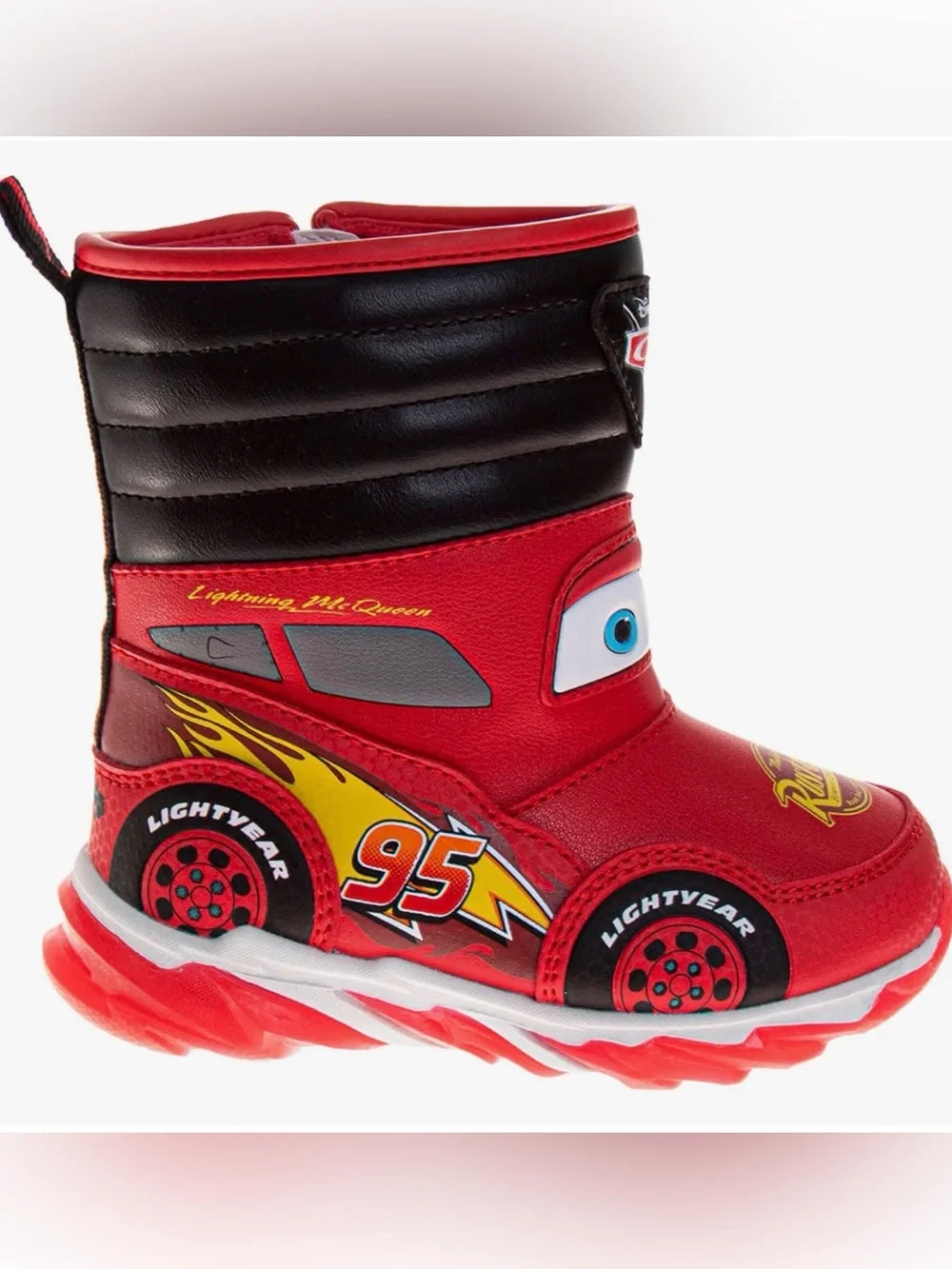 Disney Cars LED Light-Up Red Kids Water Resistant Boots, Size 11